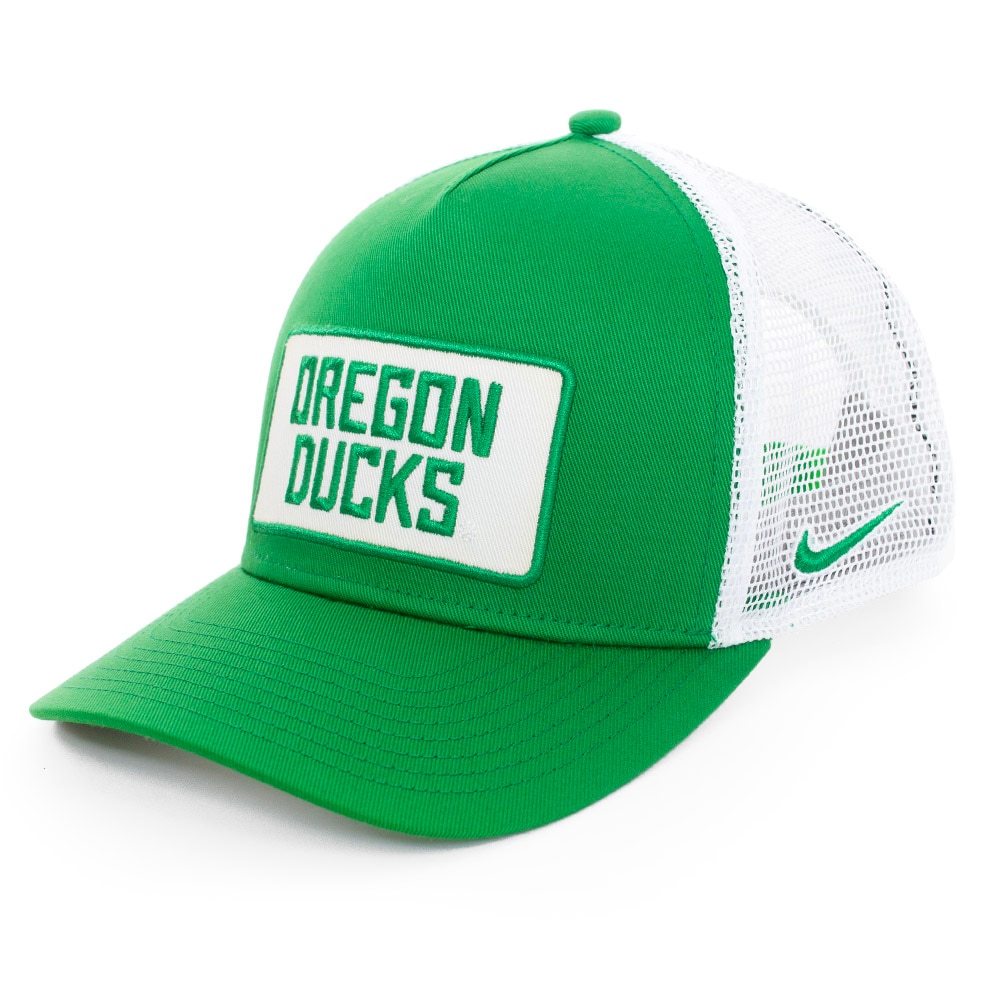 Classic Oregon O, Nike, Green, Trucker, Cotton, Accessories, Unisex, Football, Mesh back, 5 panel, Structured, Sideline, Patch, Adjustable, Hat, 915754